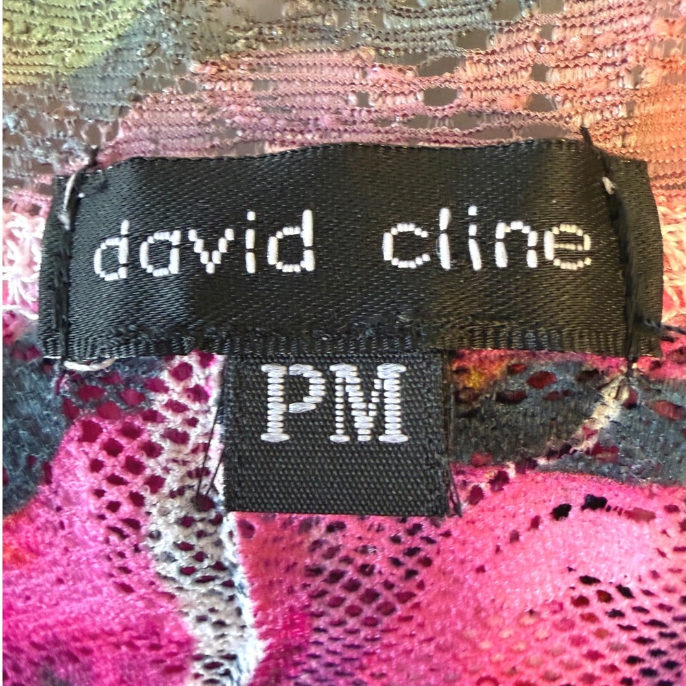David Cline W Stained Glass Floral Lace 3/4 Sleeve Top Multi Color Rose Print PM - Picture 4 of 8